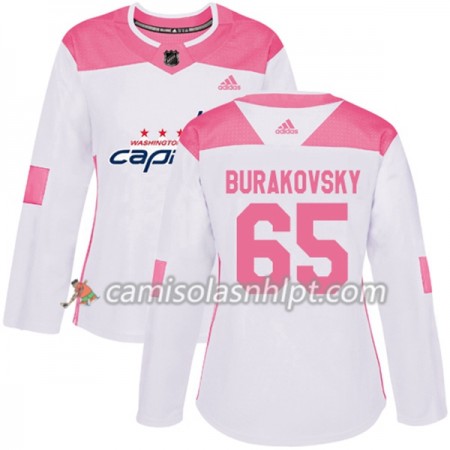 Camisola Washington Capitals Andre Burakovsky 65 Adidas 2017-2018 Branco Rosa Fashion Authentic - Mulher